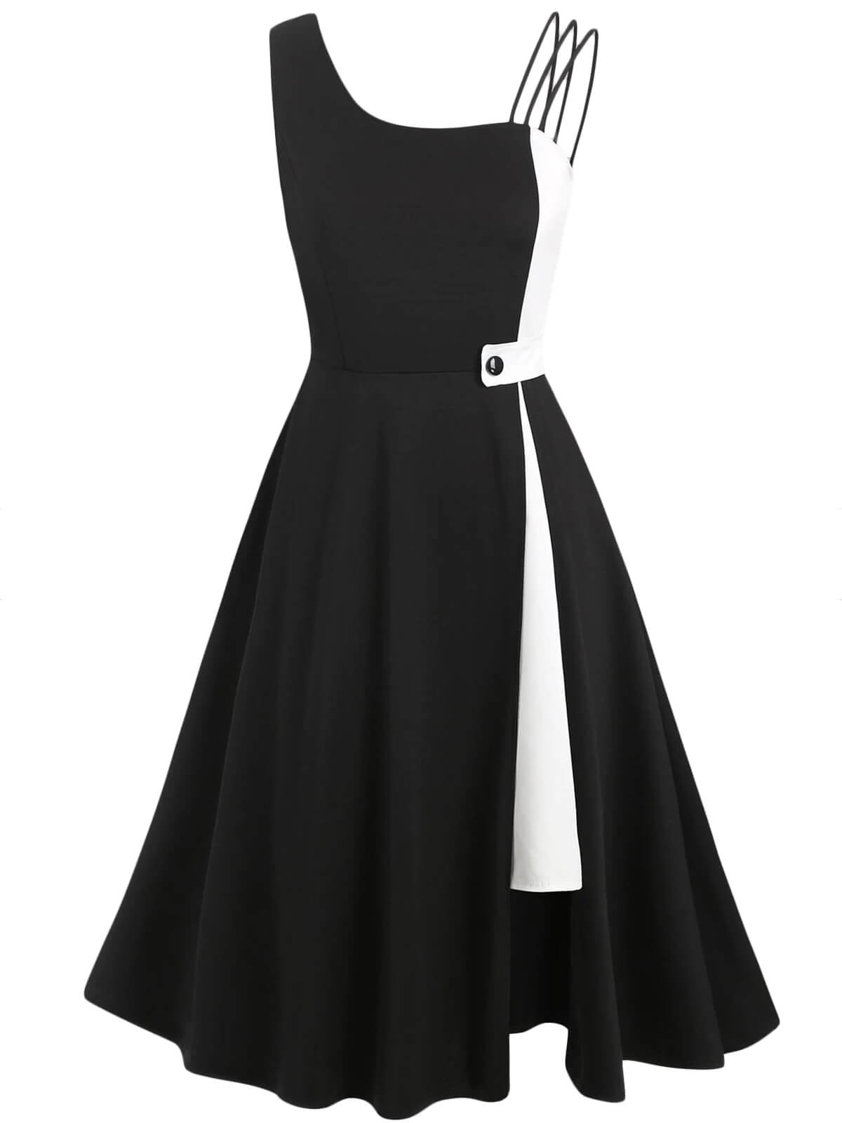 Robe Année 50 Swing À Bretelle Asymétrique Noire