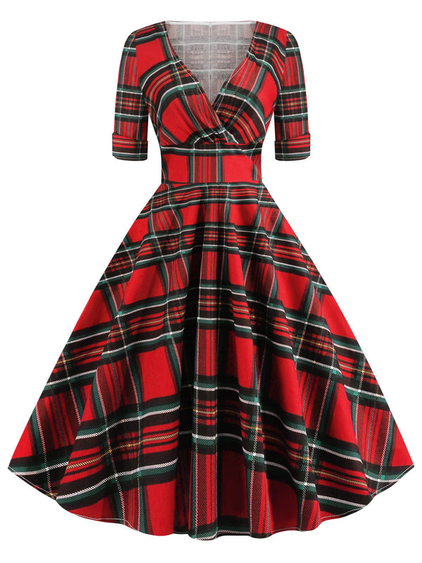 Red Tartan Plaid Swing Dress | Size S
