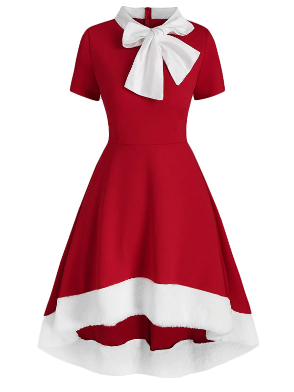 Christmas Bowknot Collar Swing Dress Red,M