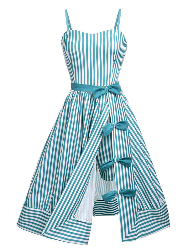 Retro Stage 1950s Pinup Stripes Romper & Skirt Turquoise