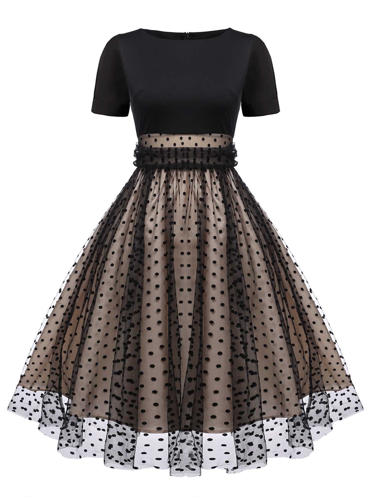 Retro Stage 1950s Polka Dot Vintage Swing Dress Black,M