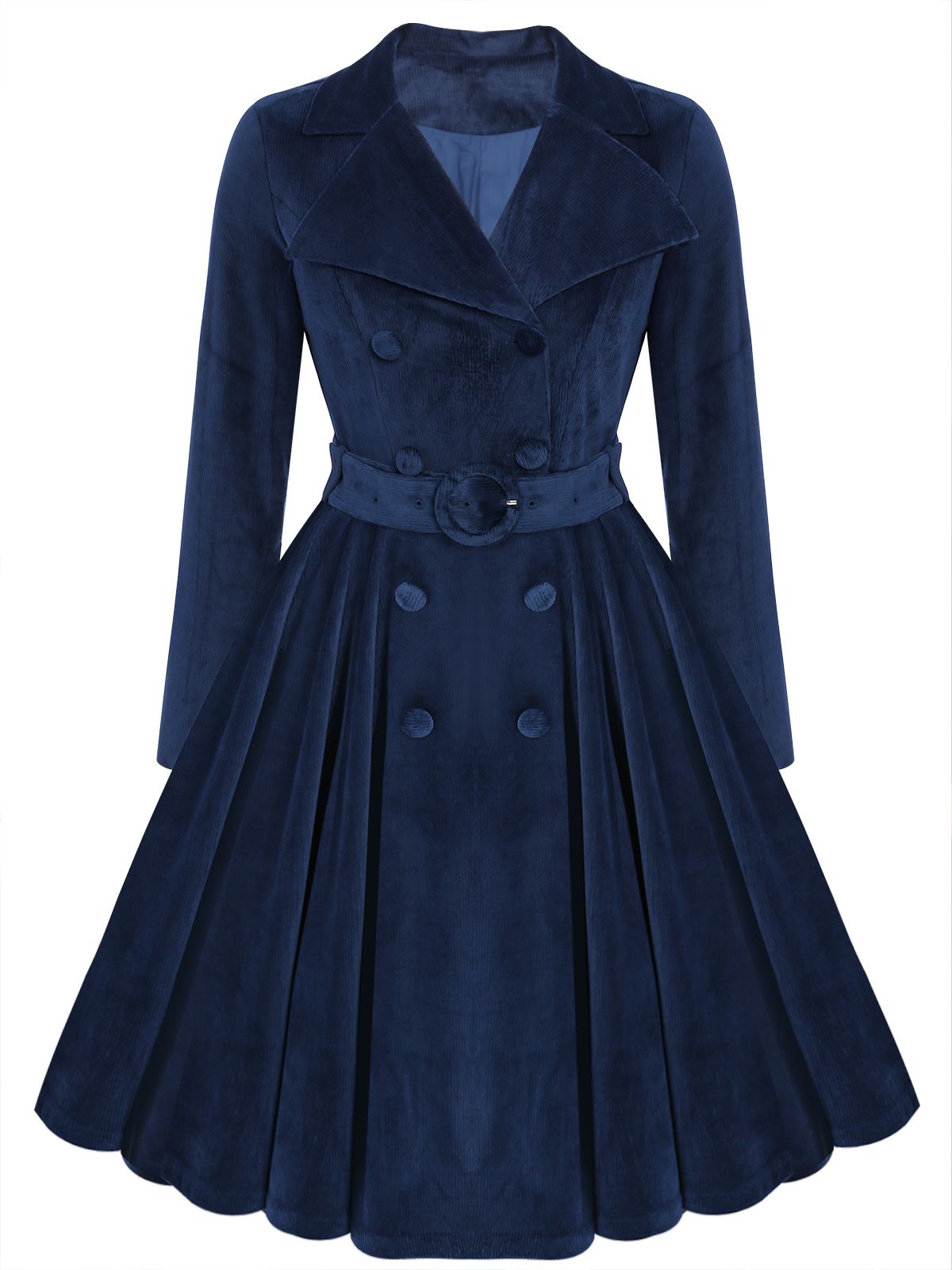 Vintage Velvet Swing Coat With Belt Navy Blue,S