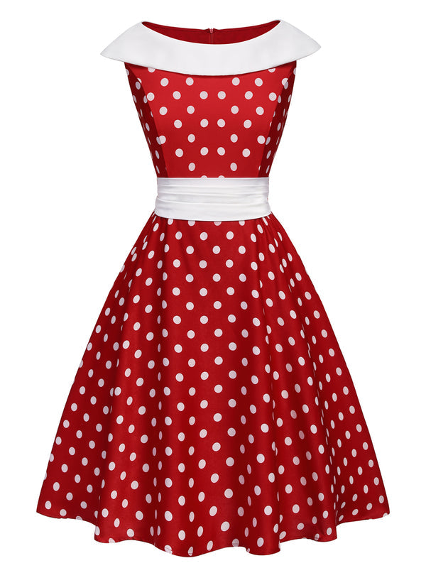 1950s Dots Patchwork Swing Dress Red | Size Small