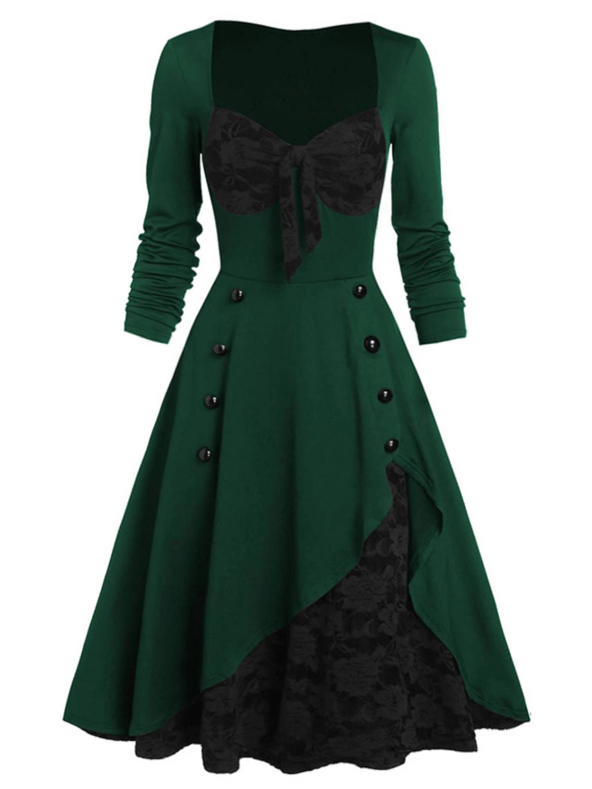 1950s Lace Patchwork Bow-Knot Swing Dress Green | Size XL