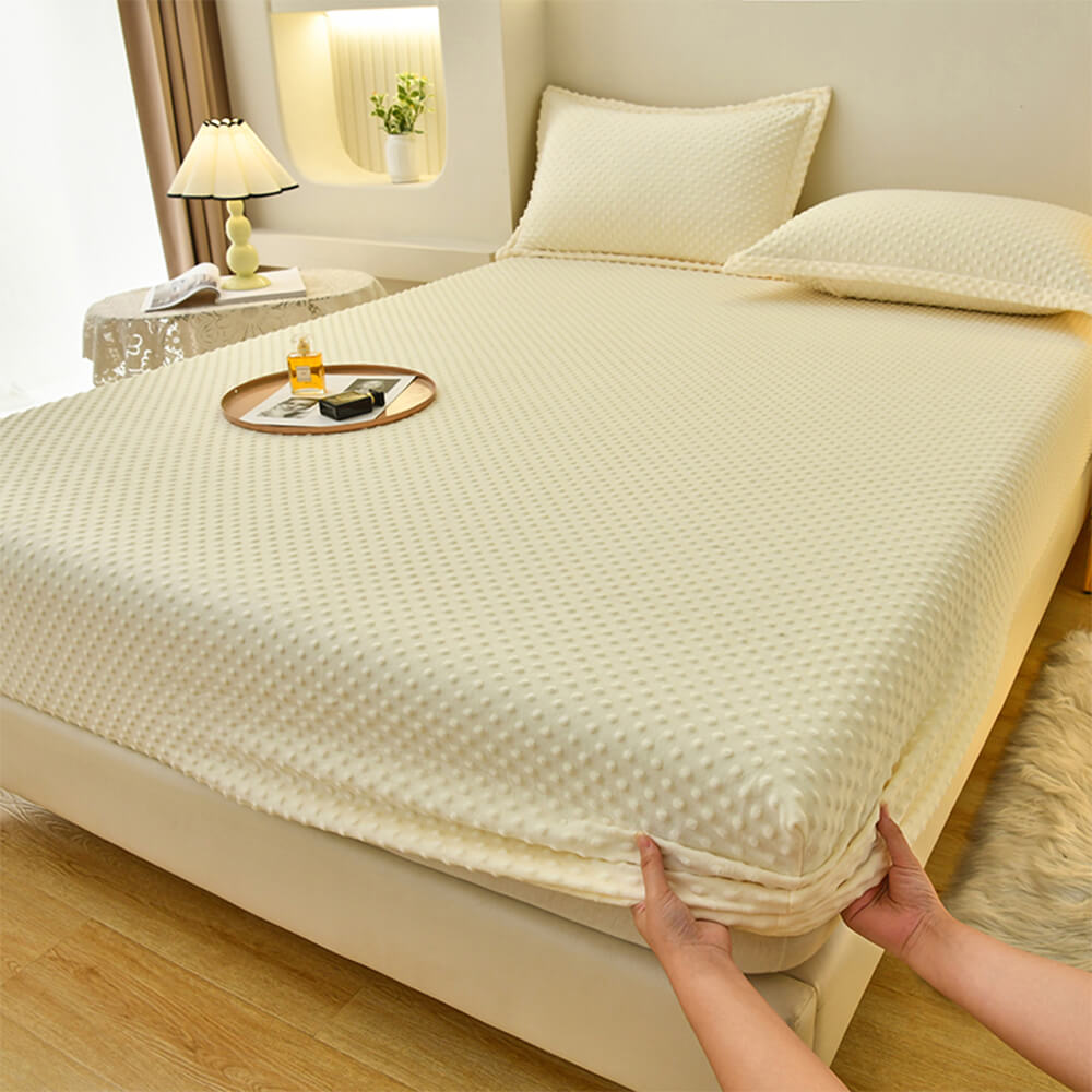 Anti-Static Cozy Massage Touch Fitted Sheet Mattress Cover, Beige - Pillowcases（2pcs）