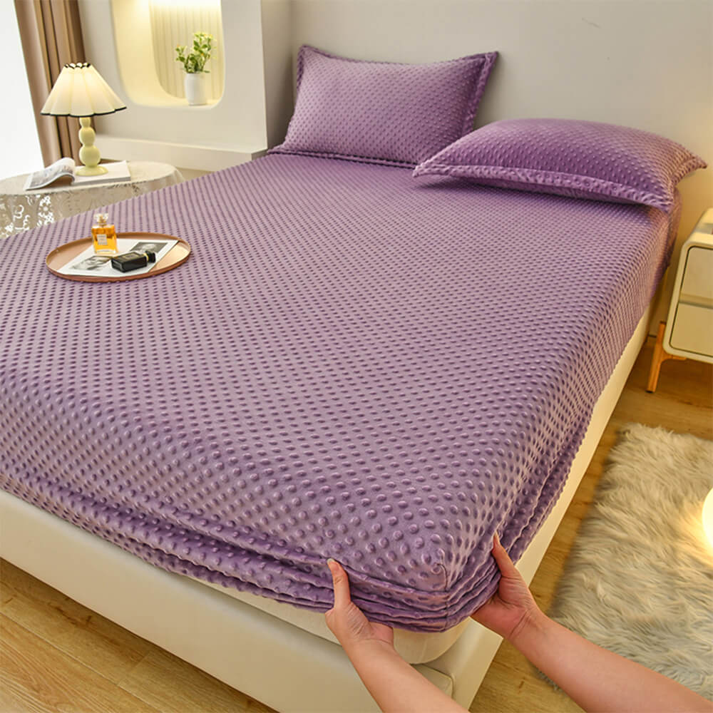 Anti-Static Cozy Massage Touch Fitted Sheet Mattress Cover, Purple - Pillowcases（2pcs）