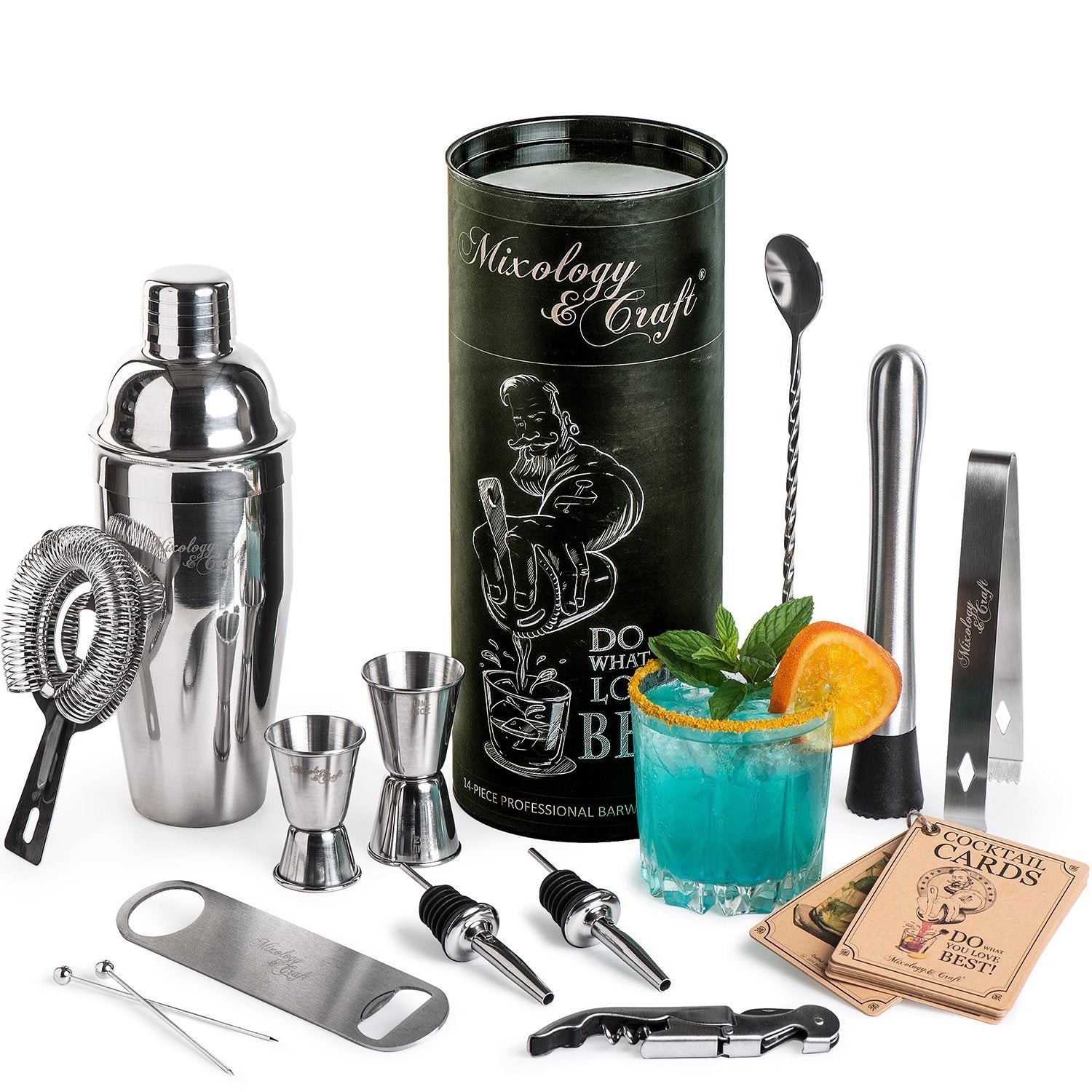 Silver Cocktail Shaker Bar Tool Set With Tube Container