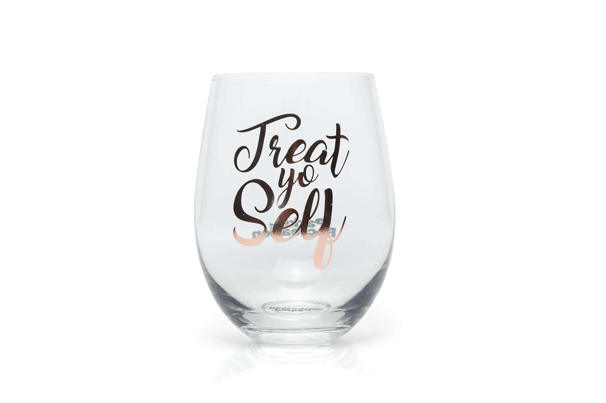 Parks and Recreation Treat Yo Self Stemless Wine Glass | Pink