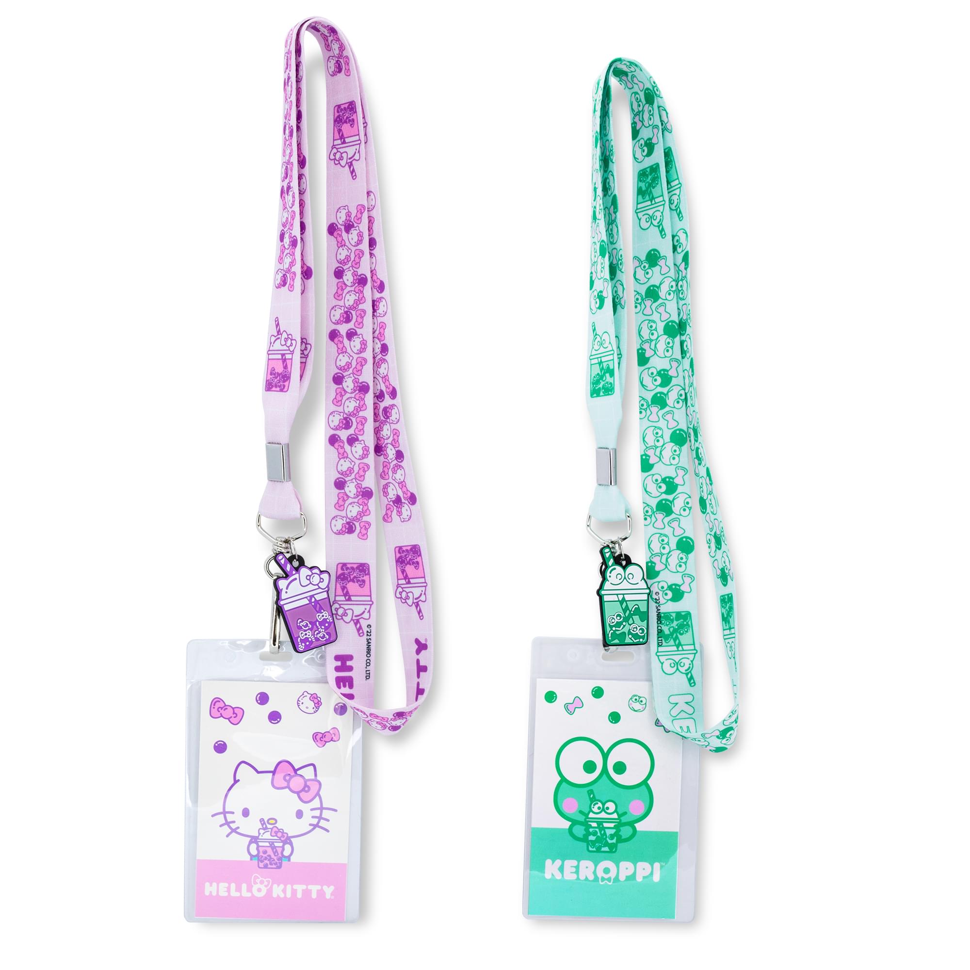 Sanrio Hello Kitty and Keroppi Boba Tea Lanyards With Badge Holders | Set of 2