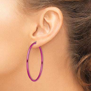 Stainless Steel Polished IP-Plated 48mm Diameter Hoops