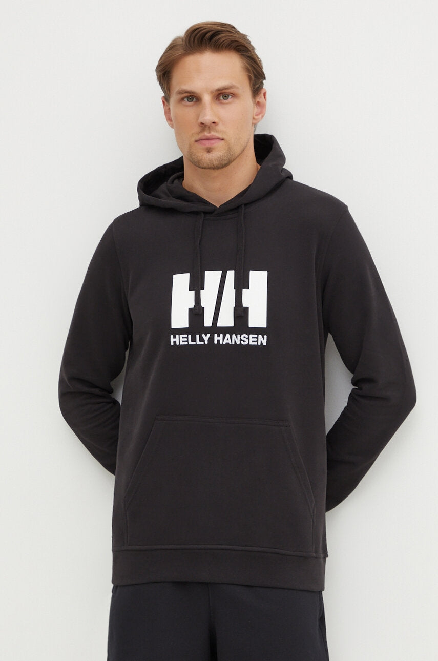 Pamučna dukserica Helly Hansen HH LOGO HOODIE za muškarce, boja: crna, s kapuljačom, aplikacijom, 33977