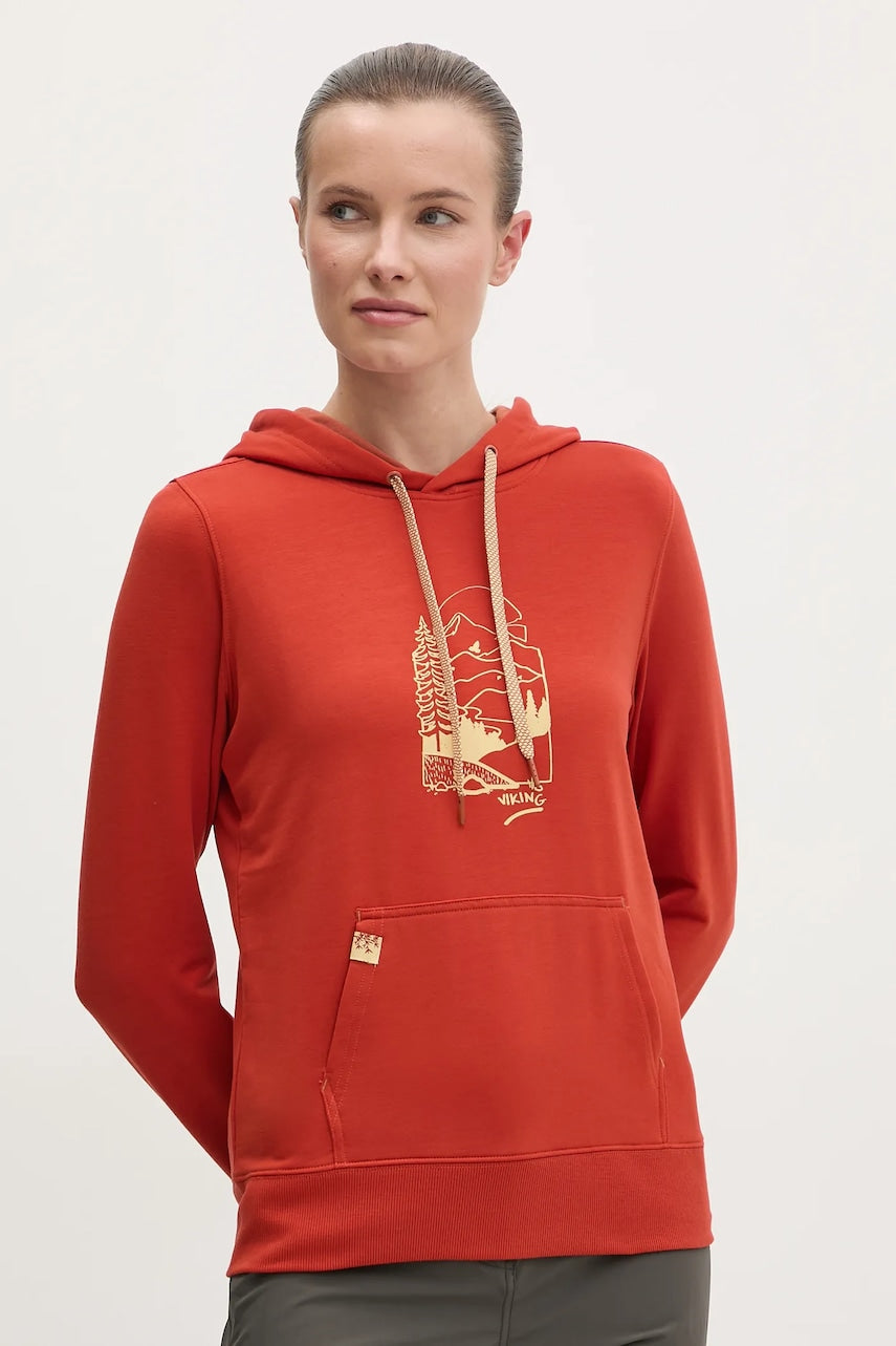 Športni pulover Viking Panaka rdeča barva, s kapuco, 730-25-8883