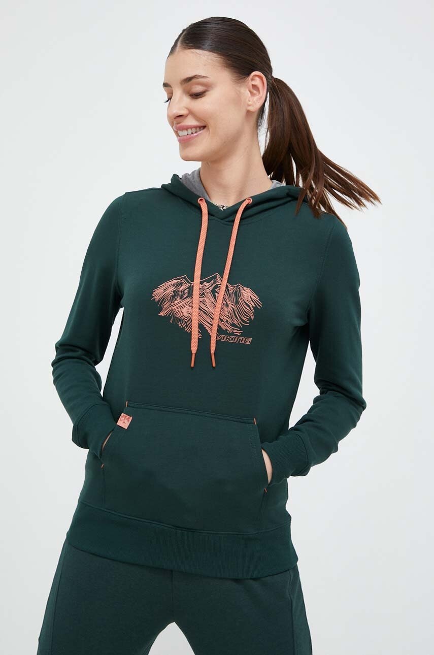 Športni pulover Viking Panaka zelena barva, s kapuco, 730-25-8883