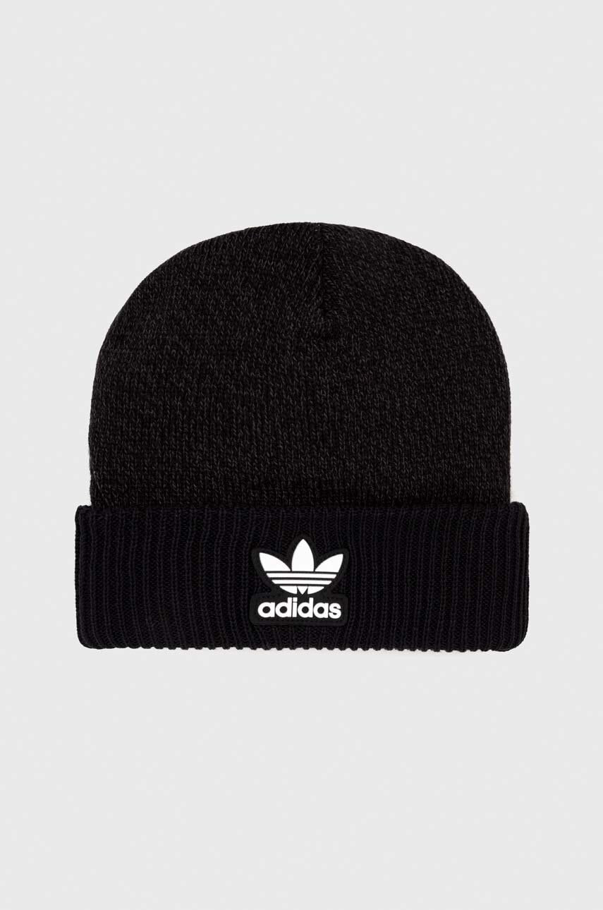 Kapa adidas Originals boja: crna, od tanke pletenine