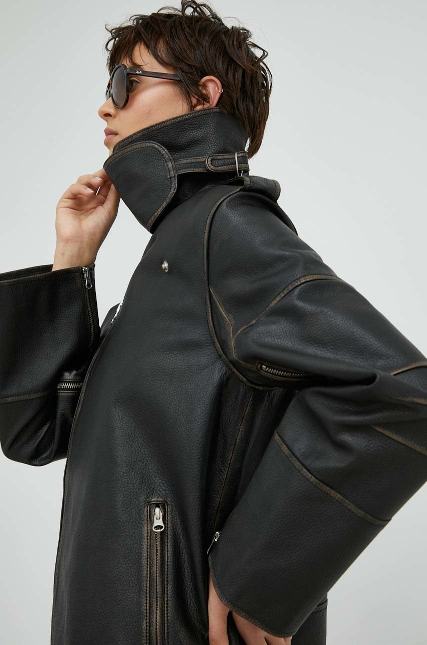 Usnjena biker jakna By Malene Birger ženska, rjava barva,