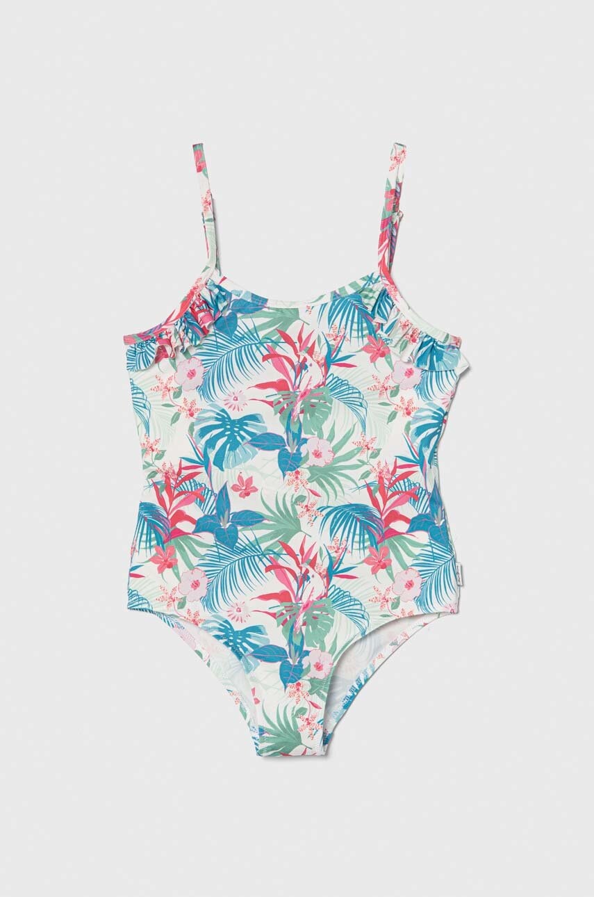 Enodelne otroške kopalke Pepe Jeans HIBISCUS FRILL SWIMSUIT zelena barva