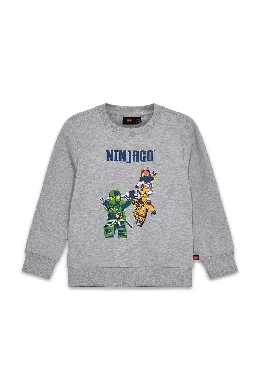 Otroški bombažen pulover Lego siva barva