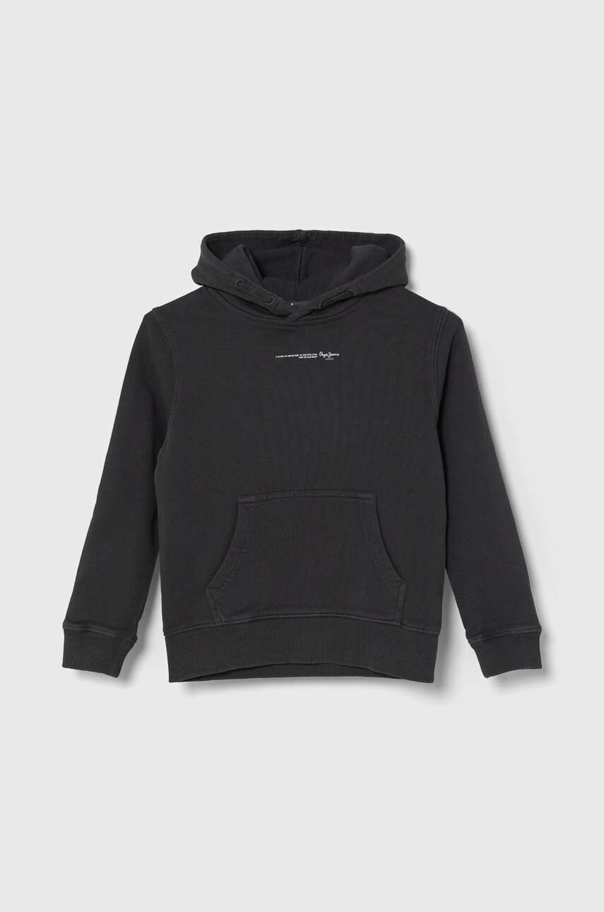 Otroški bombažen pulover Pepe Jeans NEW DAVIDE HOODIE siva barva, s kapuco