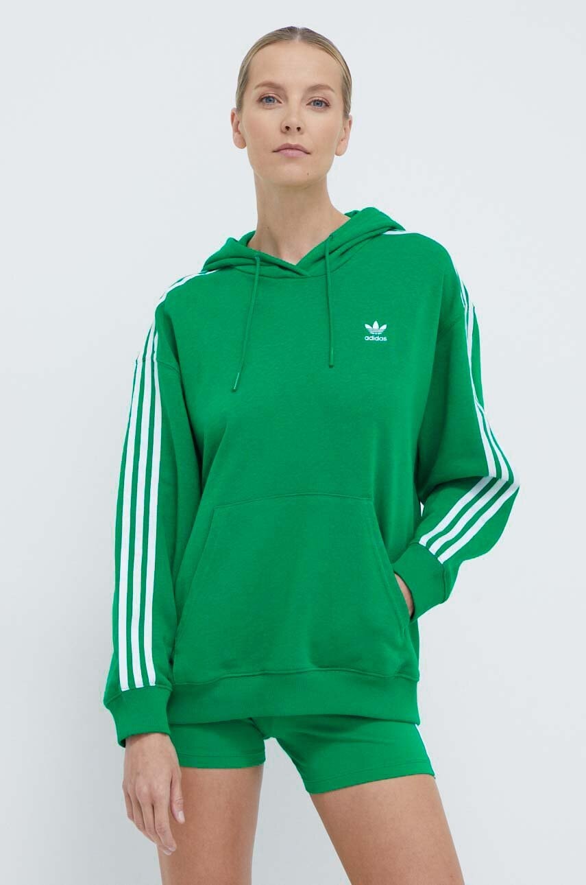 Dukserica adidas Originals 3-Stripes Hoodie OS za žene, boja: zelena, s kapuljačom, s aplikacijom, IN8398