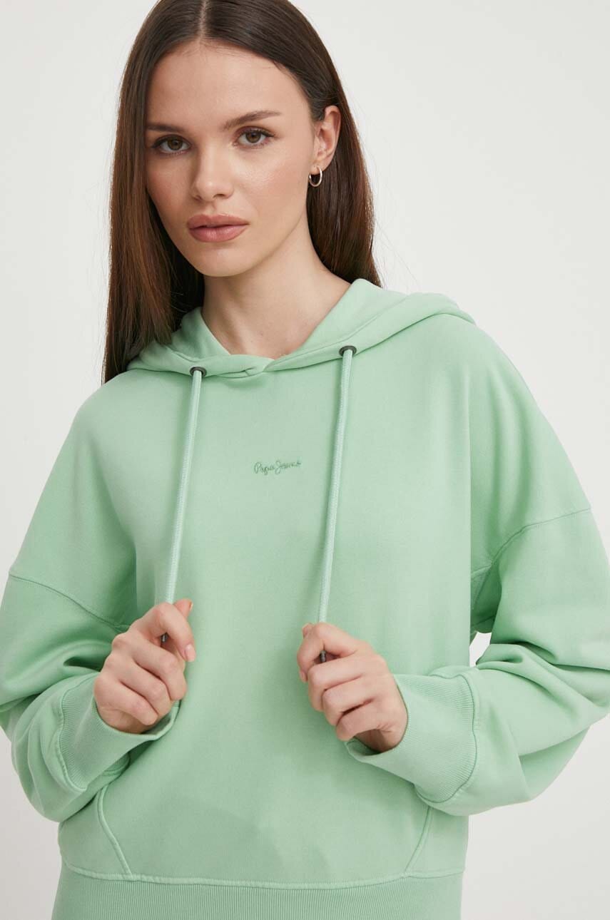 Dukserica Pepe Jeans Lynette HOODIE za žene, boja: zelena, s kapuljačom, bez uzorka, PL581439