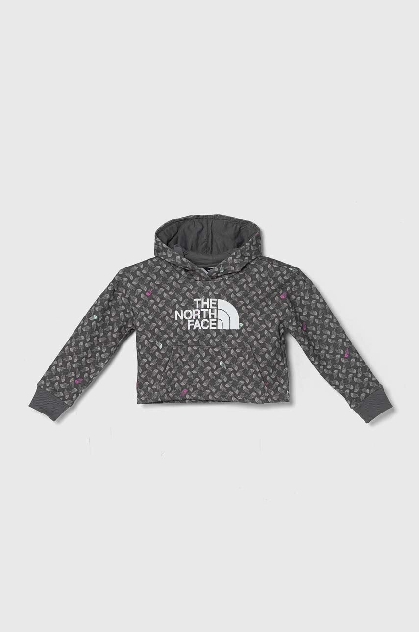 Dječja pamučna dukserica The North Face DREW PEAK LIGHT HOODIE PRINT boja: siva, s kapuljačom, s uzorkom