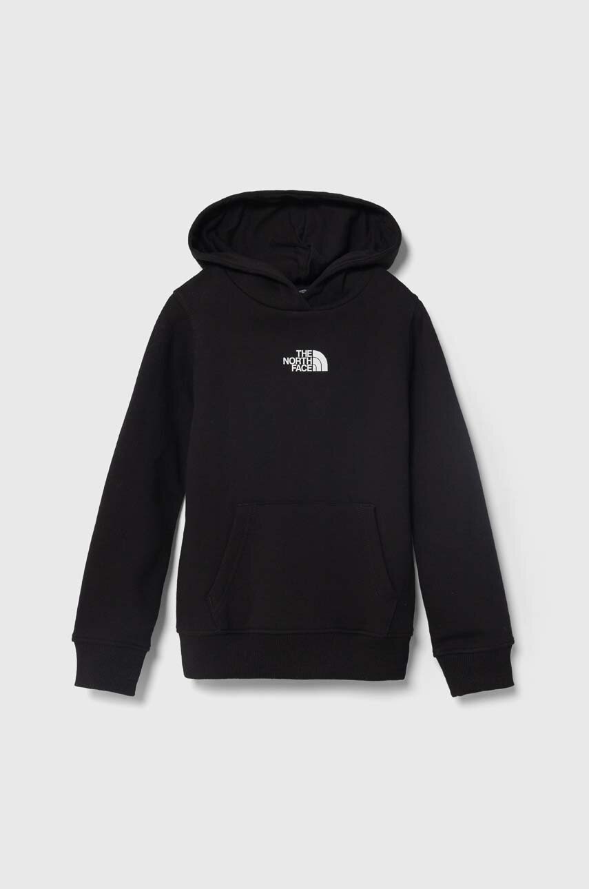 Otroški bombažen pulover The North Face PO ZUMU HOODIE črna barva, s kapuco