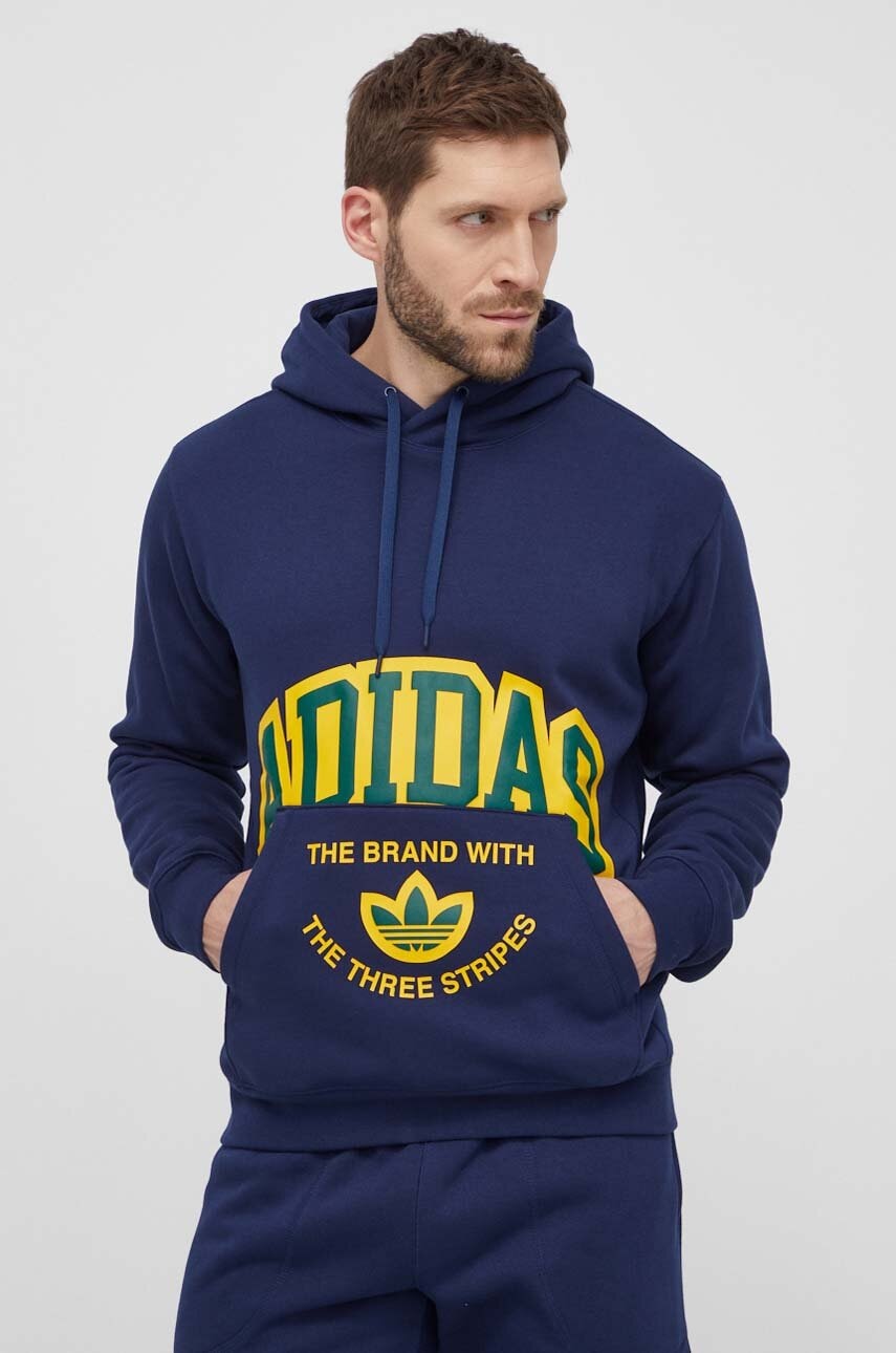 Dukserica adidas Originals VRCT Hoodie za muškarce, boja: tamno plava, s kapuljačom, tiskom