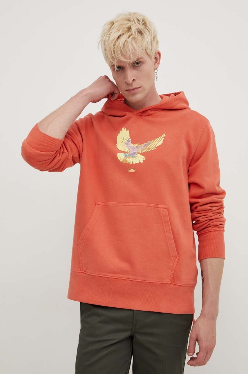 Pamučna dukserica KSUBI flight kash hoodie za muškarce, boja: narančasta, s kapuljačom, s tiskom, MPS24FL009