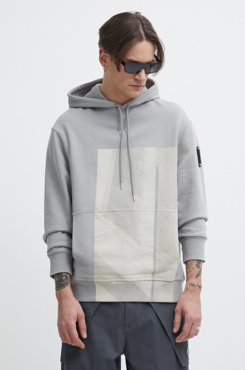 Pamučna dukserica A-COLD-WALL* Strand Hoodie za muškarce, boja: siva, s kapuljačom, s tiskom, ACWMW186