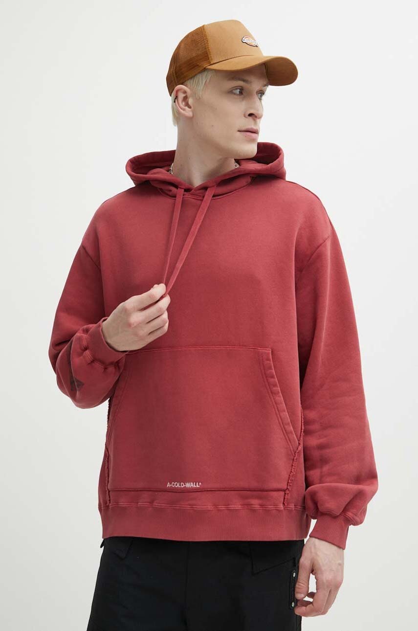 Pamučna dukserica A-COLD-WALL* Cubist Hoodie za muškarce, boja: bordo, s kapuljačom, s aplikacijom, ACWMW173