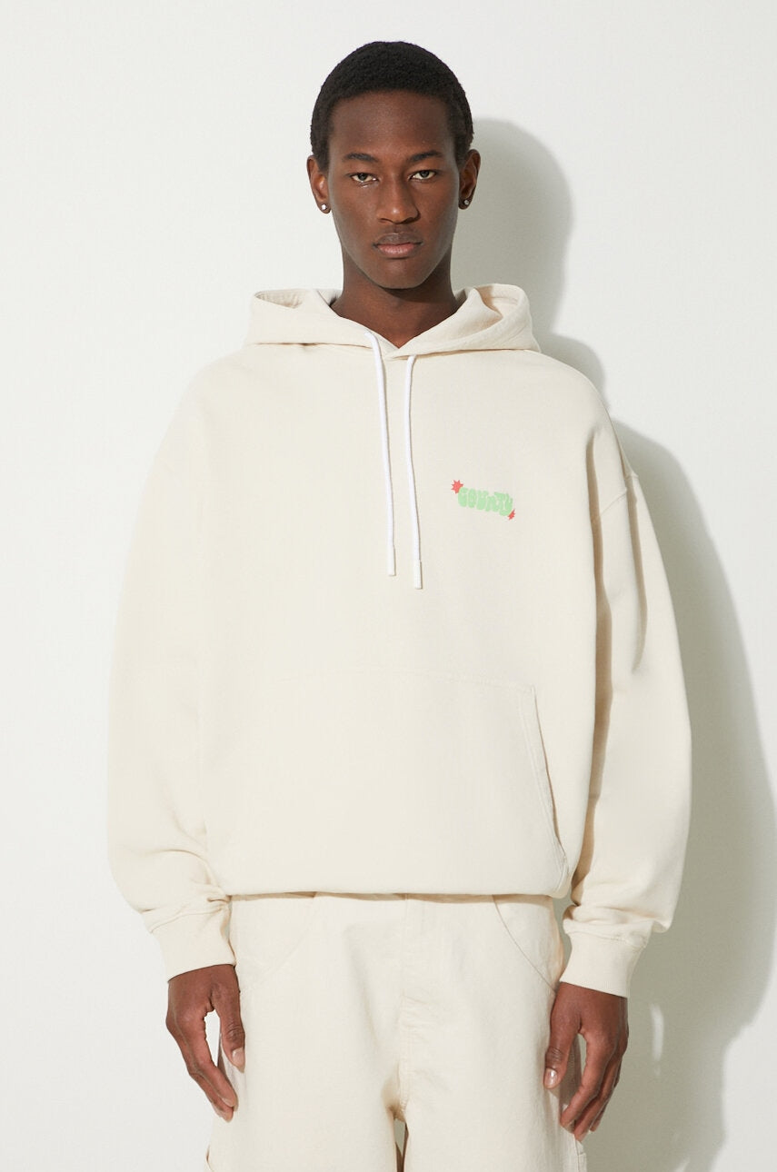 Pamučna dukserica Marcelo Burlon Solsticio Comfort Hoodie za muškarce, boja: bež, s kapuljačom, s tiskom, CMBB106S24FLE0060C50