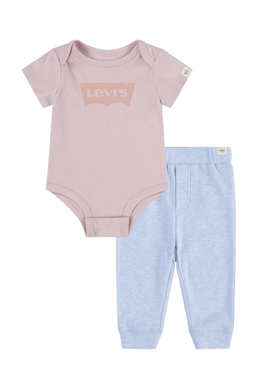 Otroški bombažni komplet Levi's LVN BATWING BODYSUIT SET oranžna barva