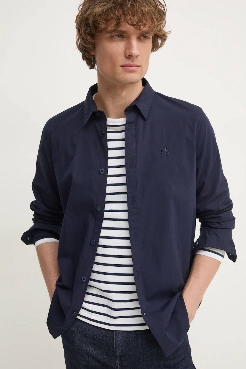 Košulja Calvin Klein Jeans za muškarce, boja: tamno plava, slim, s klasičnim ovratnikom