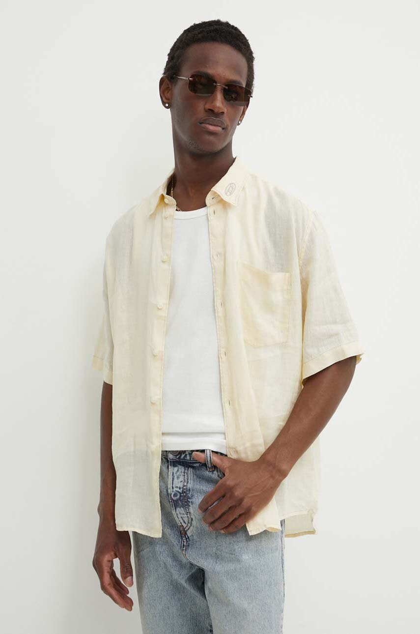 Lanena srajca Diesel S-EMIL-SHORT CAMICIA bež barva, A12854.0LIAL