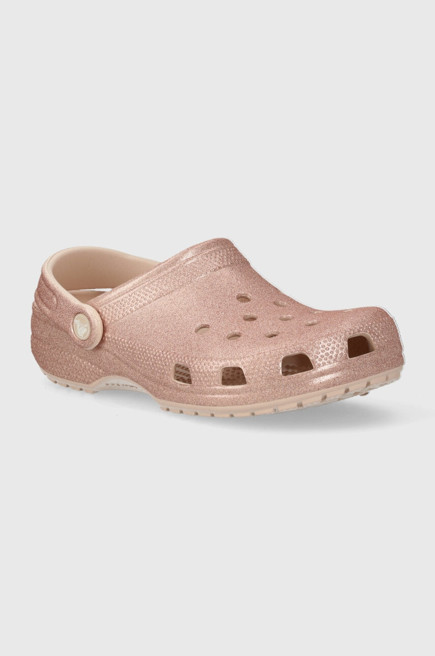 Natikači Crocs Classic Glitter Clog ženski, roza barva, 205942