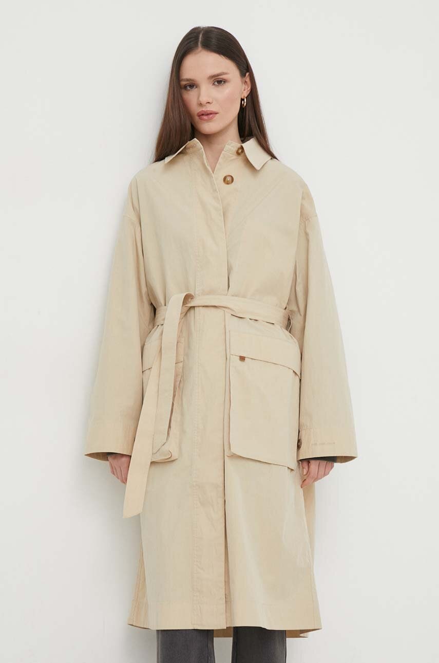 Kaput Pepe Jeans TAI za žene, boja: bež, za prijelazno razdoblje, oversize, PL402371