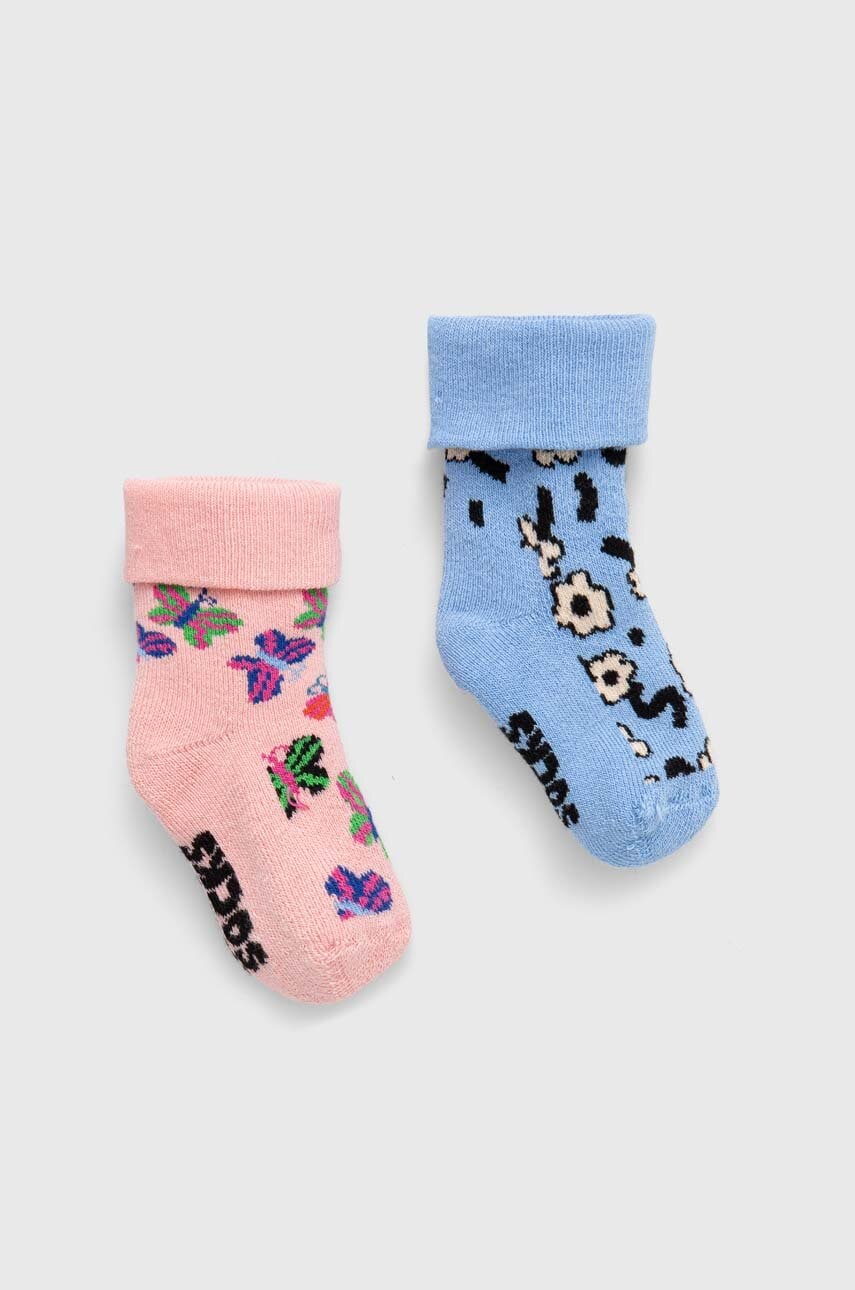 Otroške nogavice Happy Socks Kids Butterfly Baby Terry Socks 2-pack roza barva