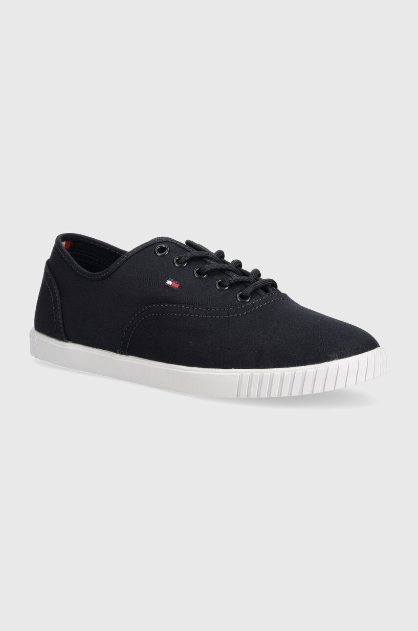Teniske Tommy Hilfiger CANVAS LACE UP SNEAKER ženske, mornarsko modra barva, FW0FW07805