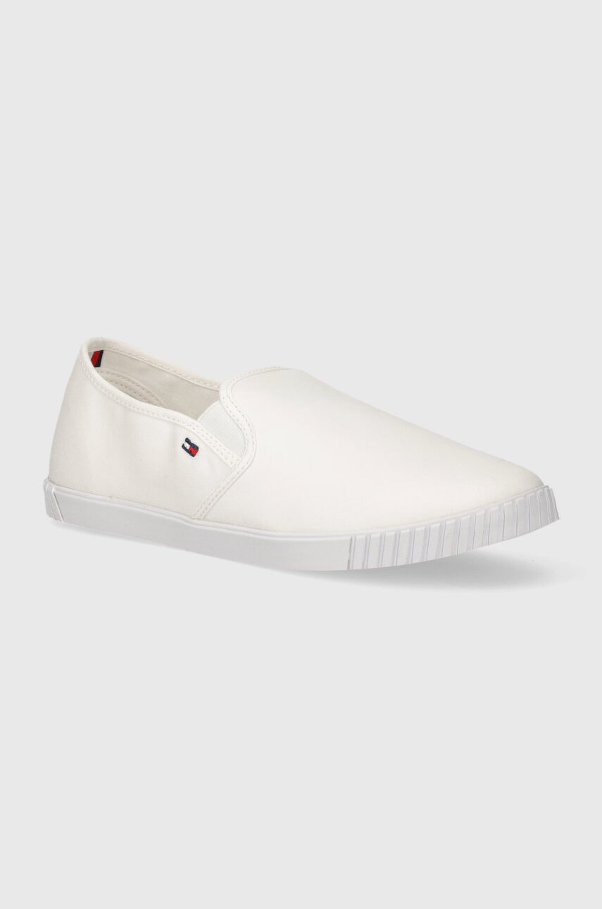 Teniske Tommy Hilfiger CANVAS SLIP-ON SNEAKER ženske, bela barva, FW0FW07806