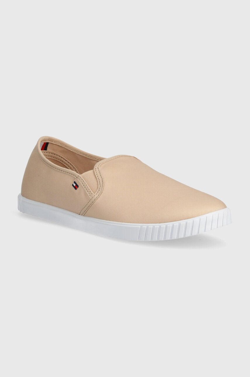 Teniske Tommy Hilfiger CANVAS SLIP-ON SNEAKER ženske, bež barva, FW0FW07806