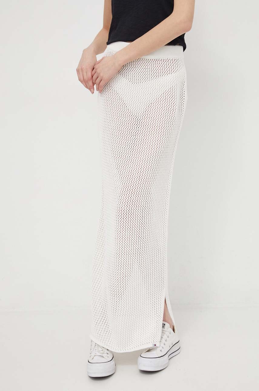 Pamučna suknja Tommy Jeans boja: bež, maxi, ravna, DW0DW17878