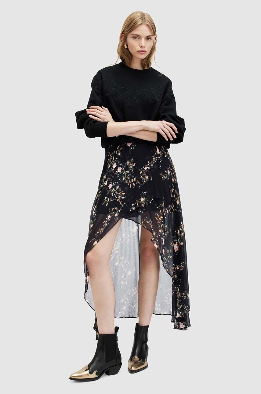 Suknja AllSaints SLVINA OTO SKIRT boja: crna, maxi, širi se prema dolje, WS525Z