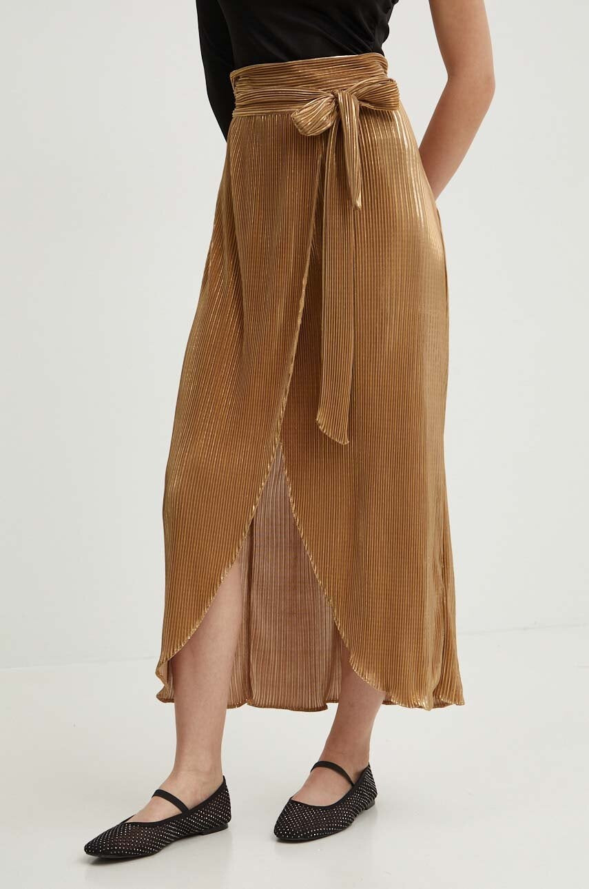 Suknja Never Fully Dressed boja: zlatna, maxi, ravna, NFDSK423