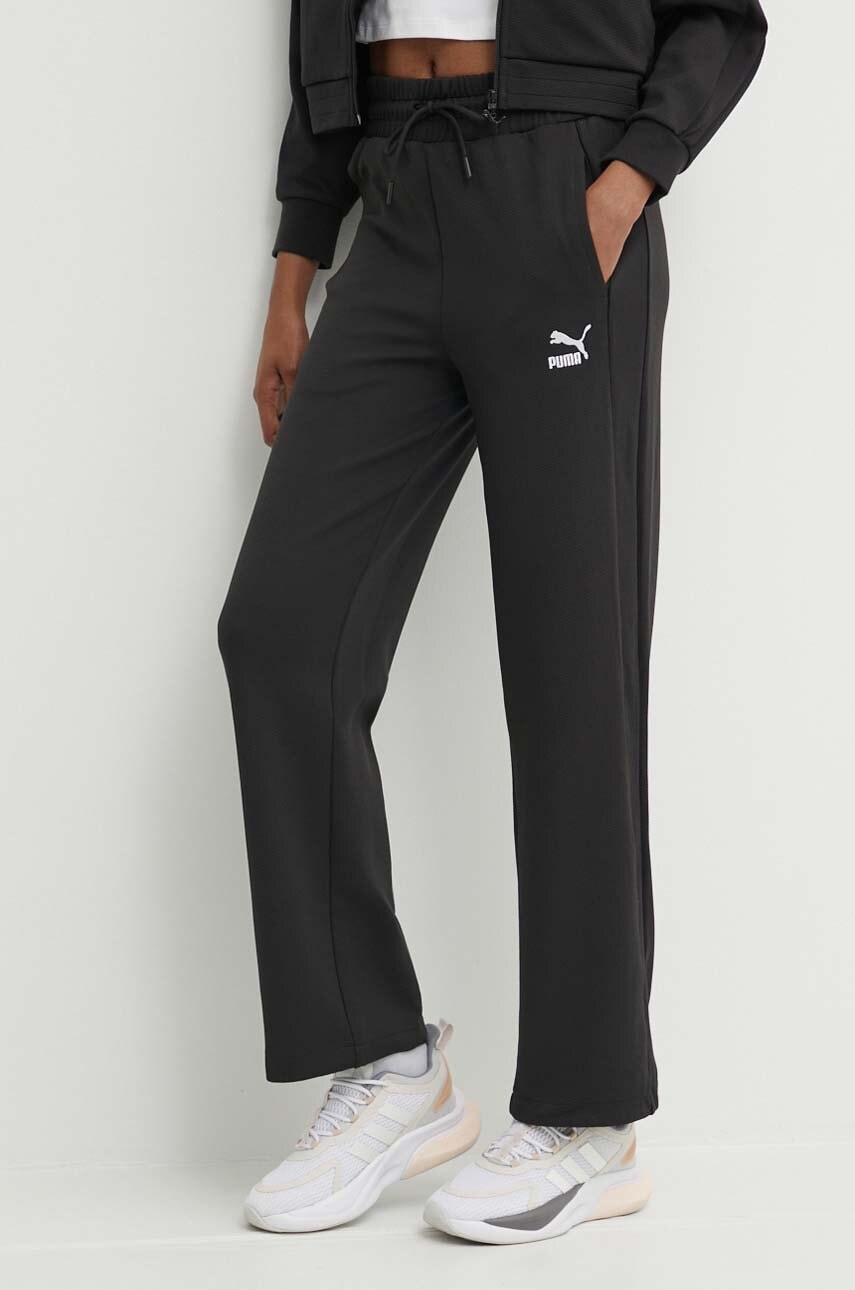 Donji dio trenirke Puma T7 High Waist Pant boja: crna, bez uzorka, 624212