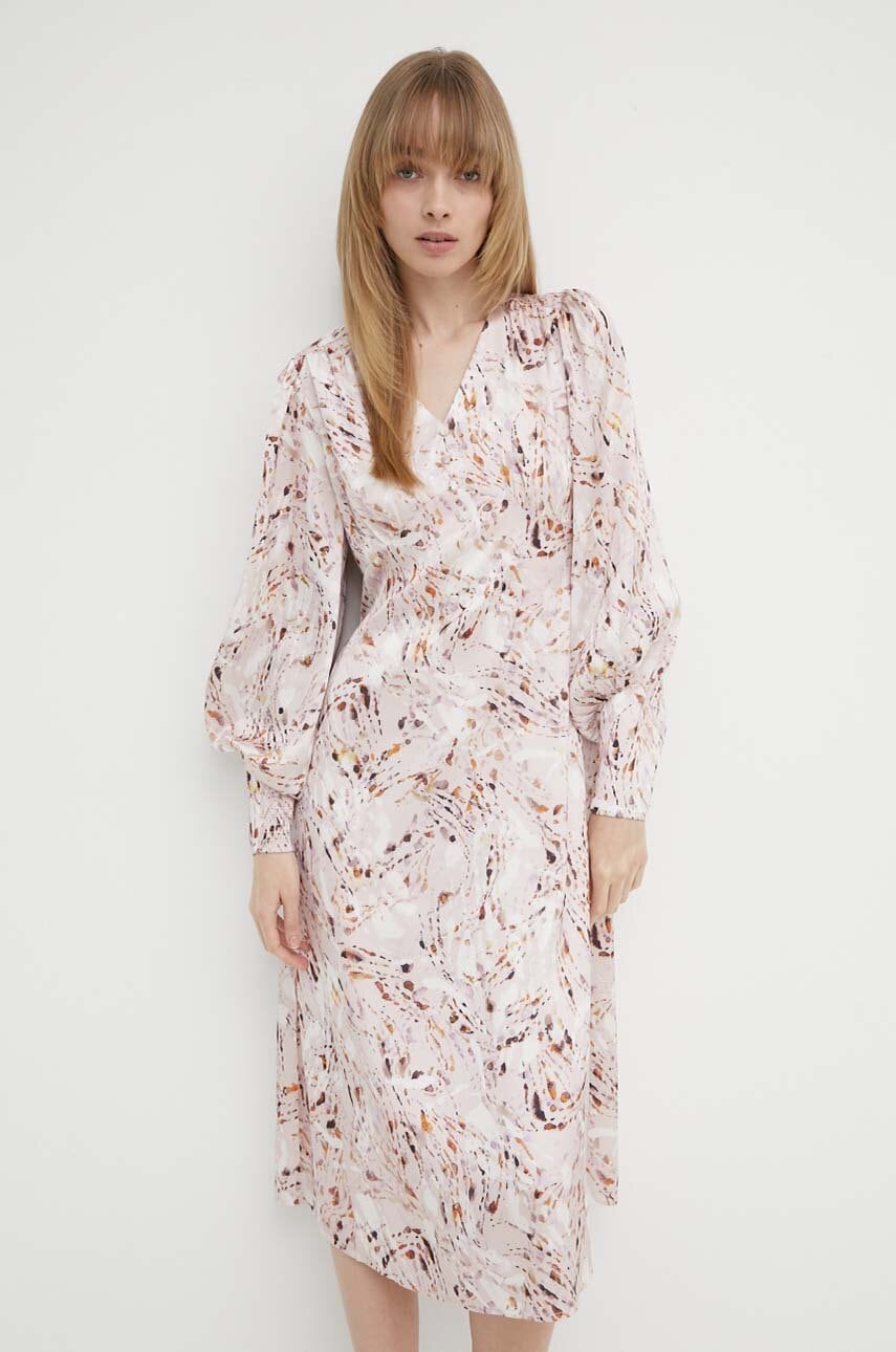 Haljina Bruuns Bazaar PellitoryBBLenea dress boja: ružičasta, midi, širi se prema dolje, BBW3984