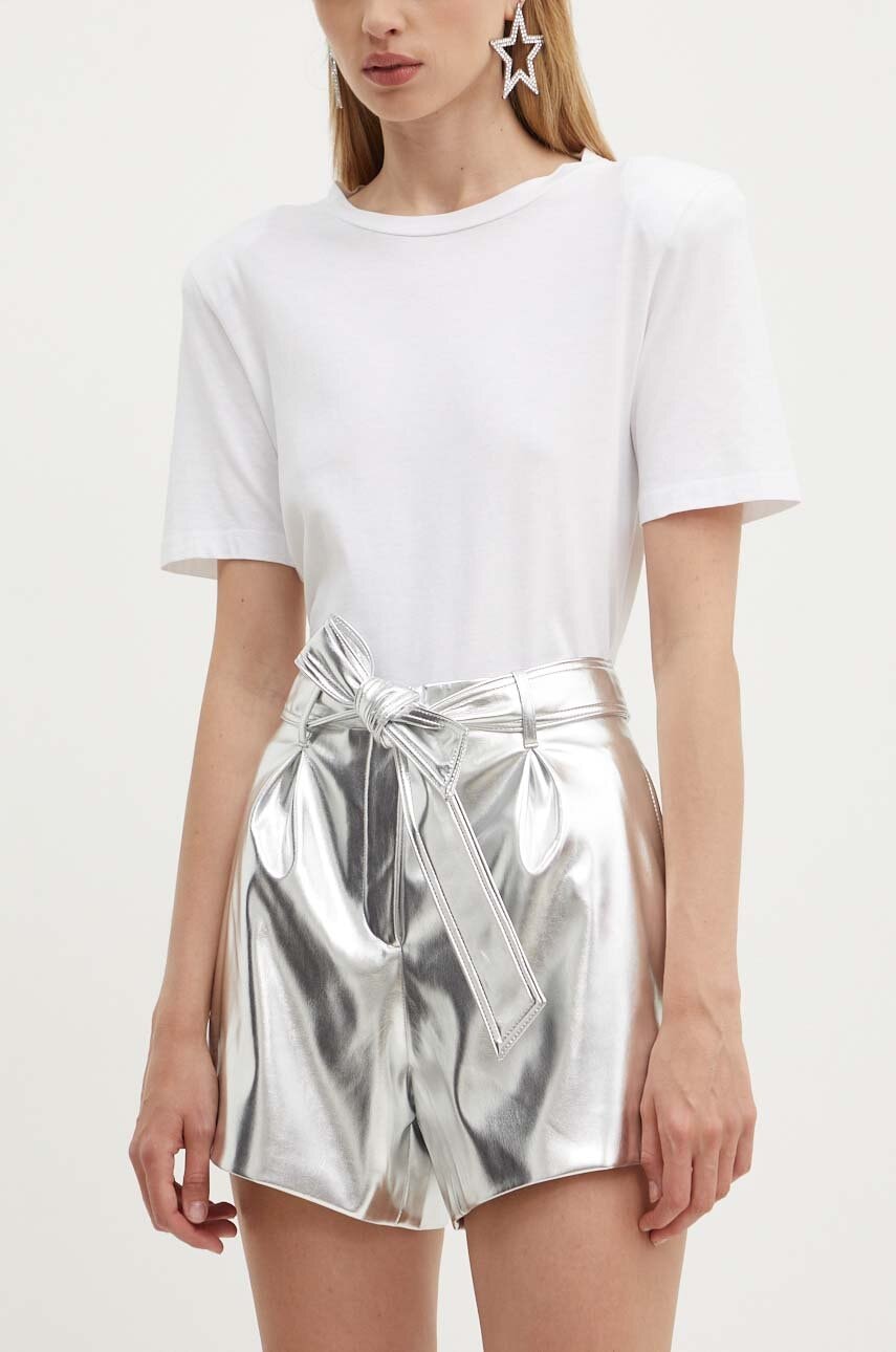 Kratke hlače Never Fully Dressed Vegan Leather za žene, boja: srebrna, bez uzorka, visoki struk, NFDTR336