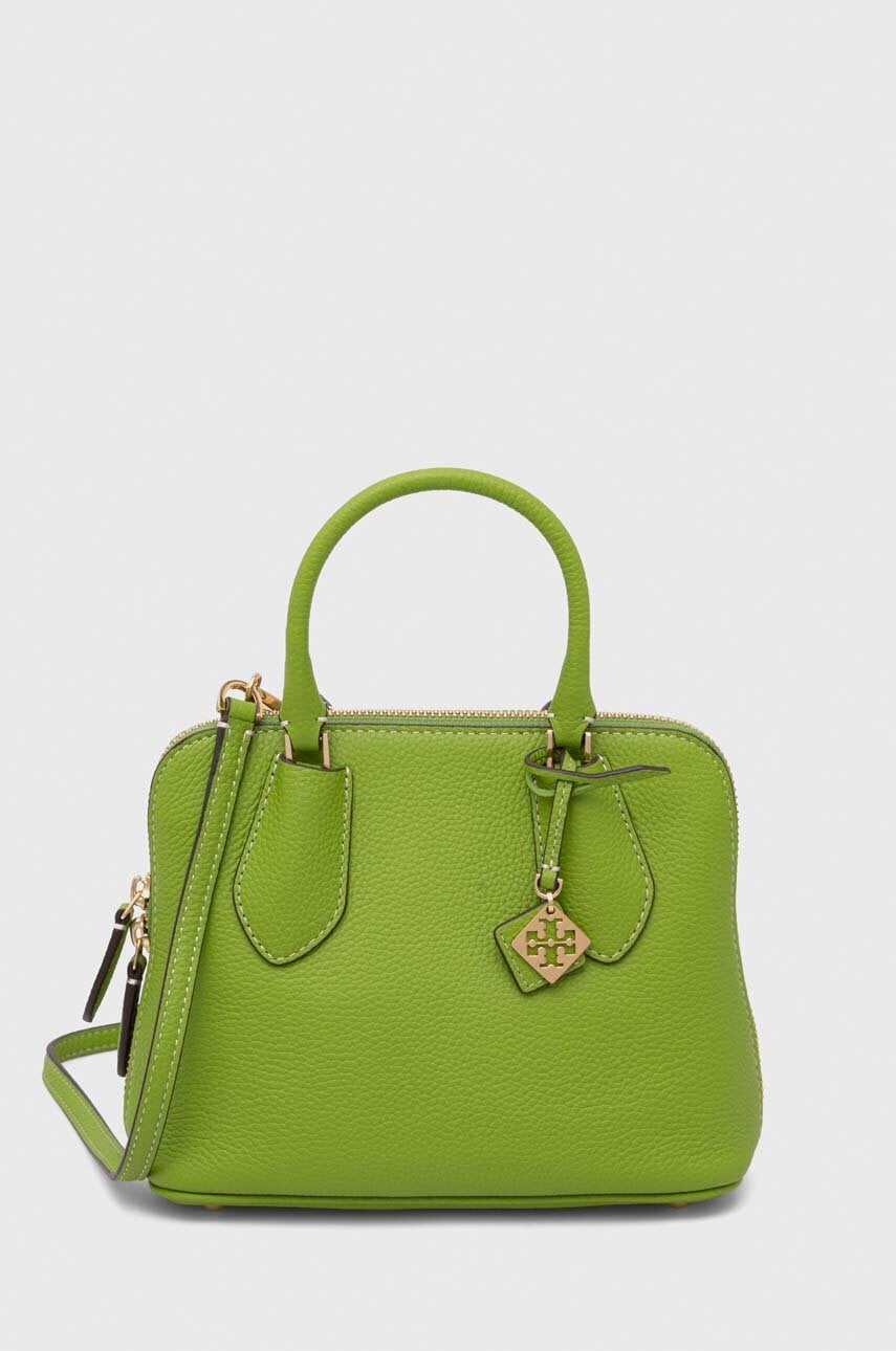Usnjena torbica Tory Burch Mini Pebbled Swing zelena barva 155619.300