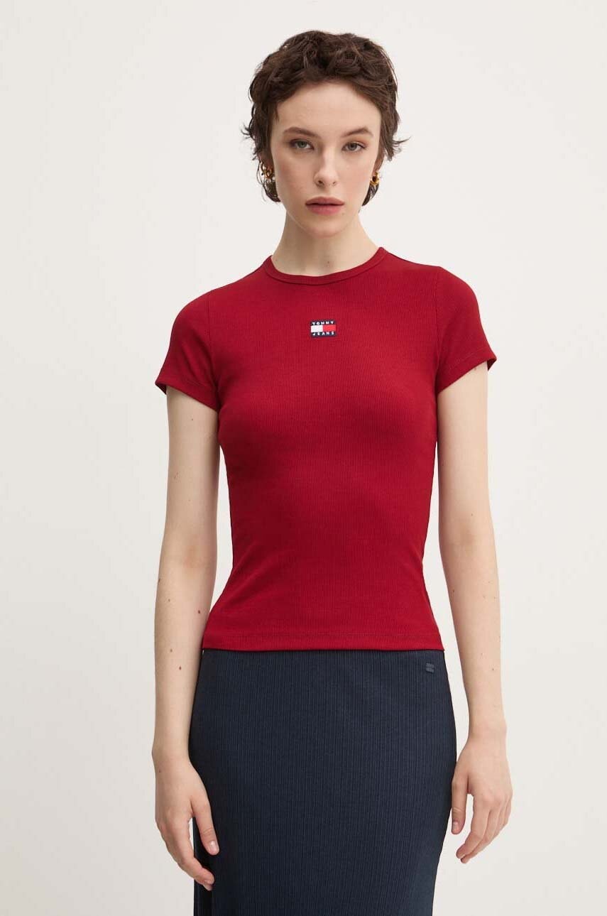 Majica kratkih rukava Tommy Jeans za žene, boja: bordo