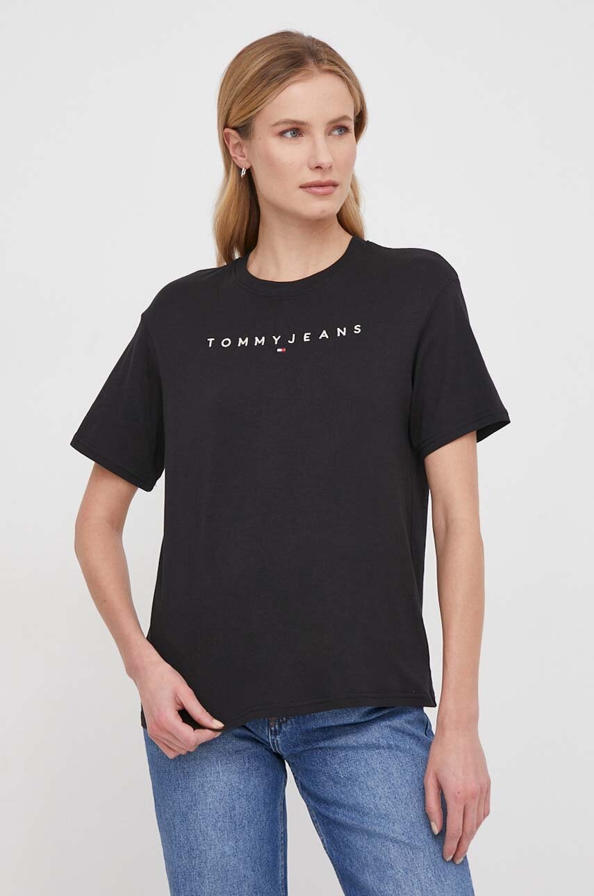 Pamučna majica Tommy Jeans za žene, boja: crna, DW0DW17836