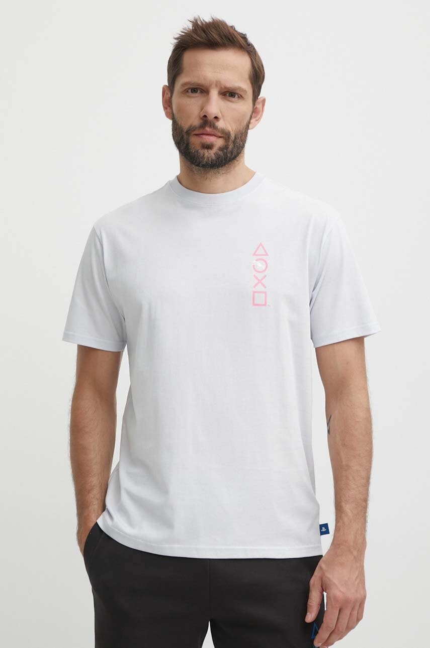 Pamučna majica Puma PUMA X PLAYSTATION za muškarce, boja: siva, s tiskom, 624694